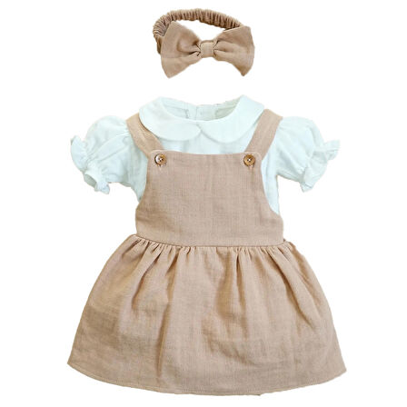 Kız Bebek Ve Çocuk Müslin Bandanalı Kısa Kol Gömlekli Elbise