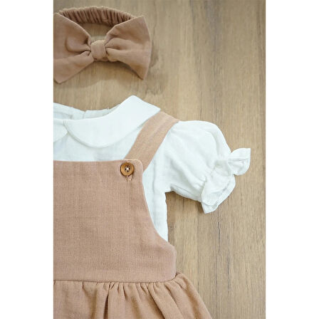 Kız Bebek Ve Çocuk Müslin Bandanalı Kısa Kol Gömlekli Elbise