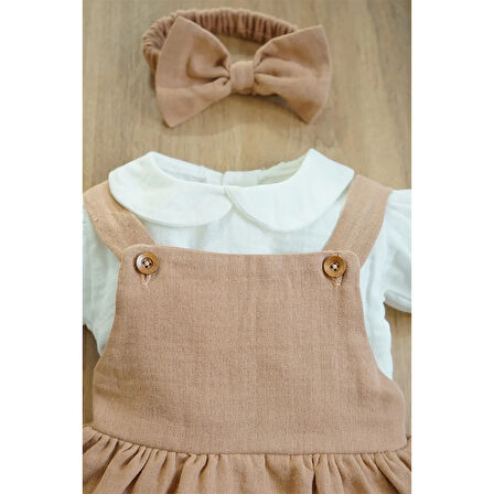 Kız Bebek Ve Çocuk Müslin Bandanalı Kısa Kol Gömlekli Elbise