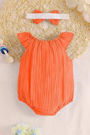 Kız Bebek Ve Çocuk Bandanalı Müslin Zıbın Tulum