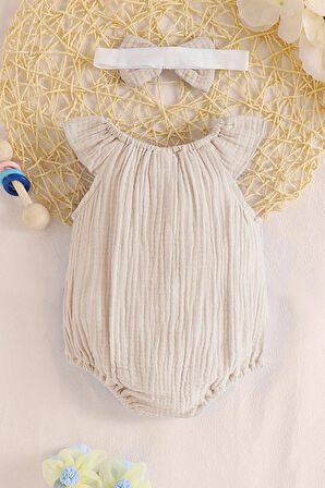 Kız Bebek Ve Çocuk Bandanalı Müslin Zıbın Tulum