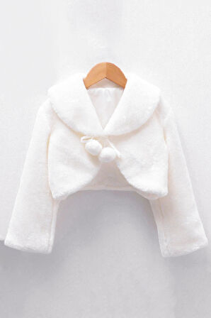 Kız Bebek Ve Çocuk Astarlı Ponponlu Ceket Bolero