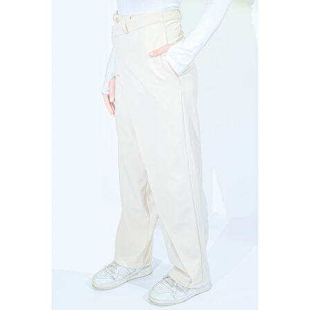 X Nurbeli Siyah Kadın Düğme Kapama Asimetrik Tasarımlı Palazzo Pantolon