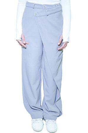 X Nurbeli Siyah Kadın Düğme Kapama Asimetrik Tasarımlı Palazzo Pantolon