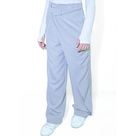 X Nurbeli Siyah Kadın Düğme Kapama Asimetrik Tasarımlı Palazzo Pantolon