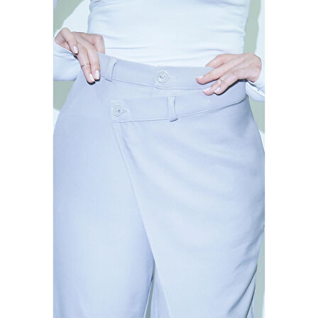 X Nurbeli Siyah Kadın Düğme Kapama Asimetrik Tasarımlı Palazzo Pantolon