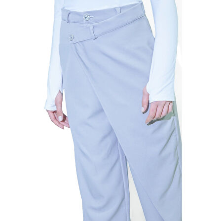 X Nurbeli Siyah Kadın Düğme Kapama Asimetrik Tasarımlı Palazzo Pantolon