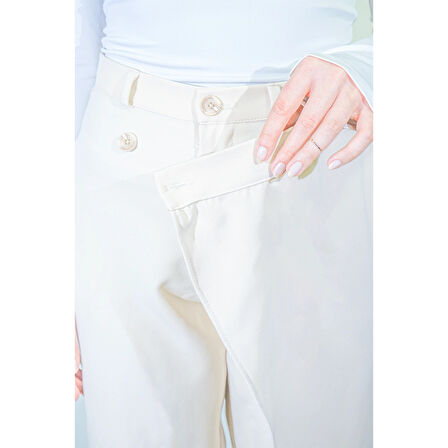 X Nurbeli Siyah Kadın Düğme Kapama Asimetrik Tasarımlı Palazzo Pantolon