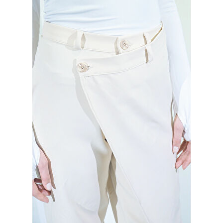 X Nurbeli Siyah Kadın Düğme Kapama Asimetrik Tasarımlı Palazzo Pantolon