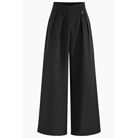 X Nurbeli Asimetrik Tasarımlı Düğme Kapamalı Palazzo Pantolon