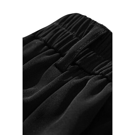 X Nurbeli Siyah Kadın Cırt Kapama Lastikli Palazzo Pantolon