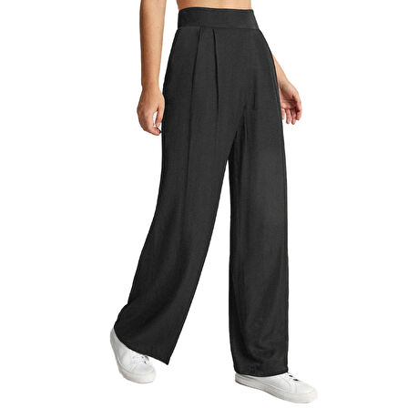 X Nurbeli Kadın Gizli Fermuar Kapama Kuşaklı Siyah Palazzo Pantolon