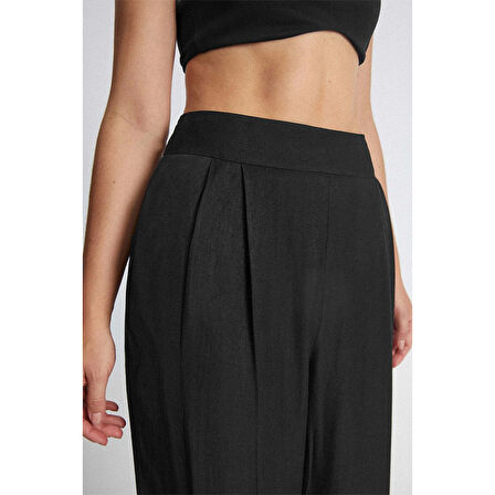 X Nurbeli Kadın Gizli Fermuar Kapama Kuşaklı Siyah Palazzo Pantolon