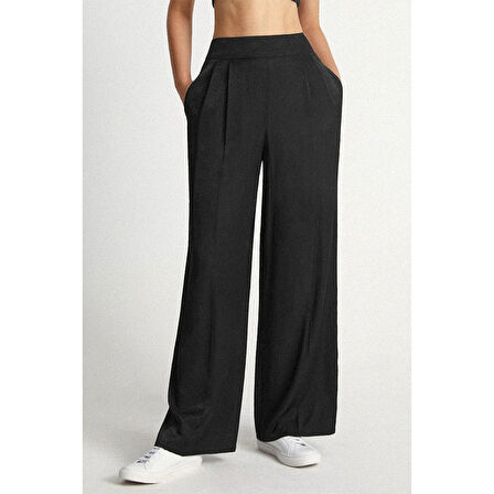 X Nurbeli Kadın Gizli Fermuar Kapama Kuşaklı Siyah Palazzo Pantolon