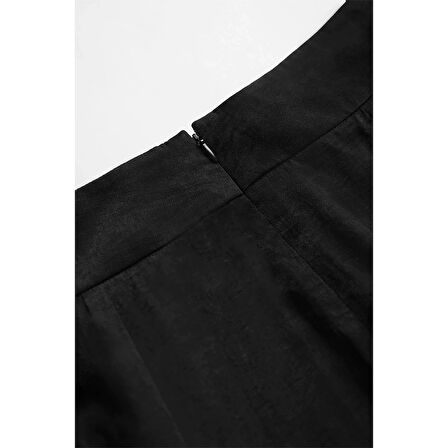 X Nurbeli Kadın Gizli Fermuar Kapama Kuşaklı Siyah Palazzo Pantolon