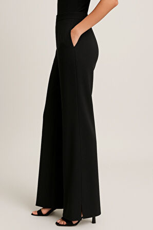 Kadın Yüksek Bel Yırtmaç Detaylı Gizli Fermuarlı Palazzo Pantolon