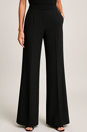 Kadın Yüksek Bel Yırtmaç Detaylı Gizli Fermuarlı Palazzo Pantolon