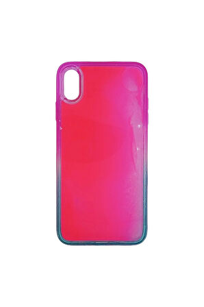 iPhone X / Xs Uyumlu Fosforlu Sulu Telefon Kılıfı Neon Pembe