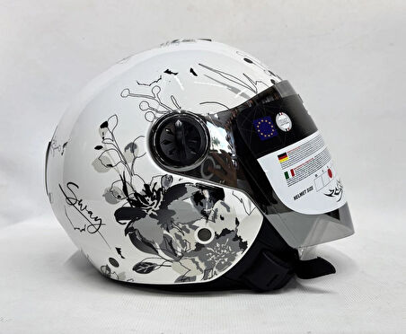 Sway 715 Yarım Kask İris Gri Beyaz Renk Aynalı Renkli Vizör L