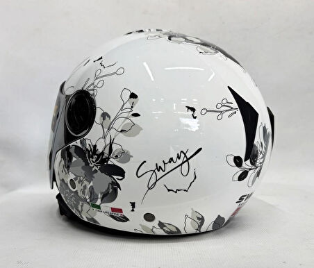 Sway 715 Yarım Kask İris Gri Beyaz Renk Aynalı Renkli Vizör XS