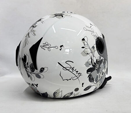 Sway 715 Yarım Kask İris Gri Beyaz Renk Aynalı Renkli Vizör XS