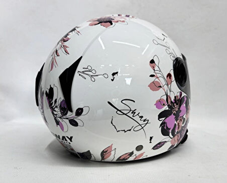Sway 715 Yarım Kask İris Pembe Beyaz Renk Aynalı Renkli Vizör XS