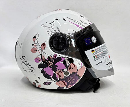 Sway 715 Yarım Kask İris Pembe Beyaz Renk Aynalı Renkli Vizör S