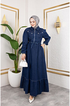 Kadın Kapak Cep Detaylı Kot Elbise