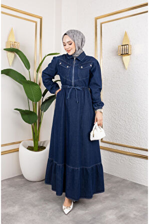 Kadın Kapak Cep Detaylı Kot Elbise