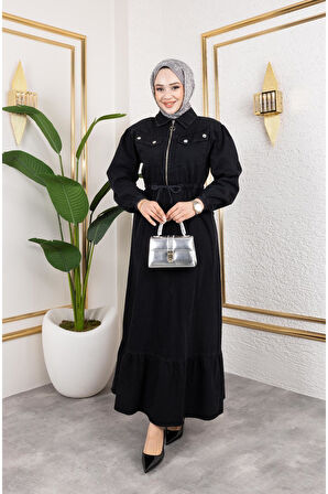 Kadın Kapak Cep Detaylı Kot Elbise