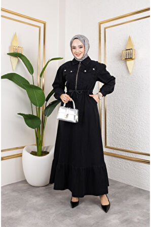 Kadın Kapak Cep Detaylı Kot Elbise