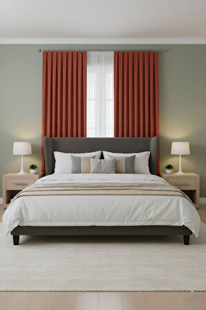 Bohem Ponponlu Koyu Kiremit Fon Perde 1x3 Sık Pile | Salon, Çocuk Odası Bohem Fon Perde