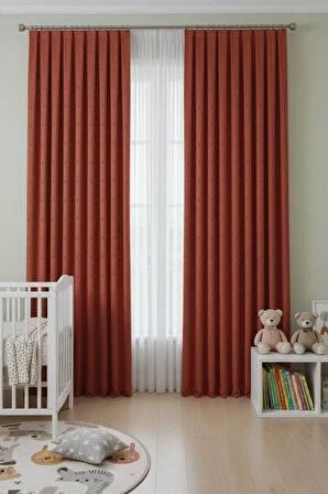 Bohem Ponponlu Koyu Kiremit Fon Perde 1x3 Sık Pile | Salon, Çocuk Odası Bohem Fon Perde