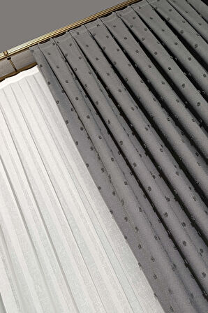 İskandinav Ponponlu Gri Fon Perde 1x3 Sık Pile | Salon | Oturma Odası