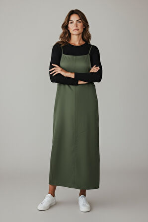 KADIN AYARLANABİLİR İP ASKILI DABIL KUMAŞ ELBİSE