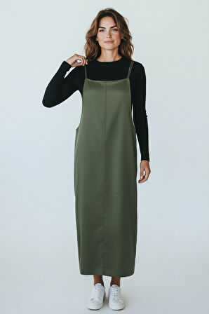 KADIN AYARLANABİLİR İP ASKILI DABIL KUMAŞ ELBİSE