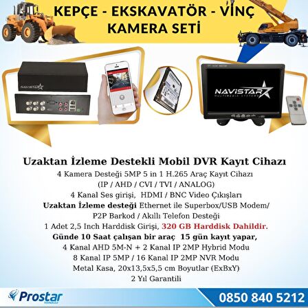 Ekskavatör Dozer Greyder Vinç Kepçe Uzaktan İzlemeli 4 Kameralı 320 GB Harddisk Kamera Seti