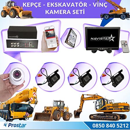 Uzaktan İzlemeli 4 Kameralı Ekskavatör Dozer Greyder Vinç Kepçe 1 TB Harddisk Kamera Seti