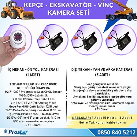 Uzaktan İzlemeli 4 Kameralı Ekskavatör Dozer Greyder Vinç Kepçe 1 TB Harddisk Kamera Seti