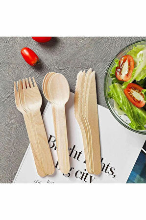 24 Adet Ahşap Natural Çatal-Kaşık-Bıçak Seti - Piknik Organizasyon Mevlüt Malzemesi - Doğayı Koru