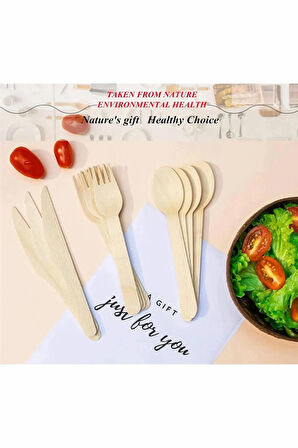 24 Adet Ahşap Natural Çatal-Kaşık-Bıçak Seti - Piknik Organizasyon Mevlüt Malzemesi - Doğayı Koru