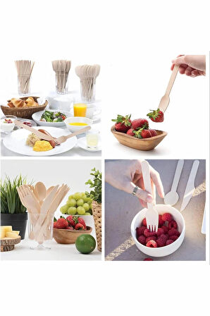 24 Adet Ahşap Natural Çatal-Kaşık-Bıçak Seti - Piknik Organizasyon Mevlüt Malzemesi - Doğayı Koru