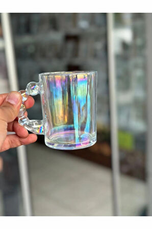 1 Adet Renkli Hologram Boncuk Detaylı Kupa Bardak 320 ML