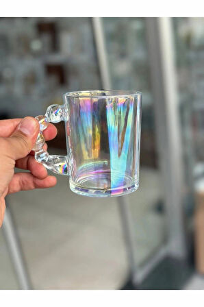 1 Adet Renkli Hologram Boncuk Detaylı Kupa Bardak 320 ML