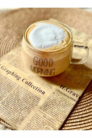 6 Adet Mini Kahve Yanı Sunumluk Bardak Good Morning Yazılı Espresso Bardağı Kulplu