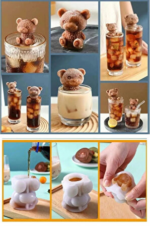 3 Boyutlu Mini Sevimli Ayı Şeklinde Silikoz Buz Kalıbı - Sunum Kahve Buzluk