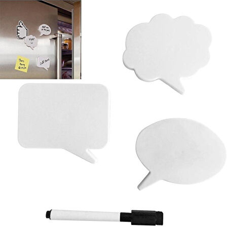 3'lü Konuşma Balonu Buzdolabı Magneti 3 Magnet ve Yazı Kalemi