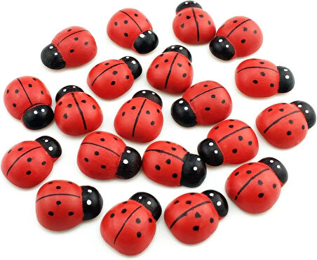 Yapışkanlı Uğur Böceği Ahşap Dekorasyon Süsleri Büyük 25'Li