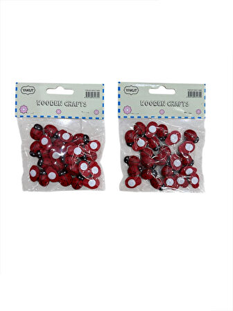 Yapışkanlı Uğur Böceği Ahşap Dekorasyon Süsleri Büyük 25'Li