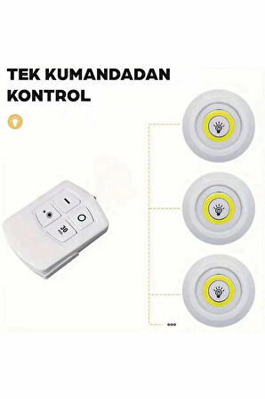3'lü Uzaktan Kumandalı Led Aydınlatma Dolap Altı, Dolap İçi Lamba
